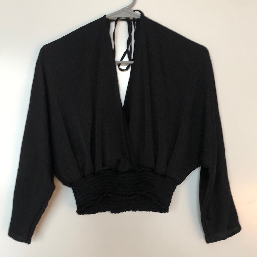 Faux-wrap satin black crop top 3 for $15